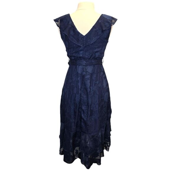 Grace Karin Womens S Dark Blue Floral Faux Wrap Ruffle Sleeveless High Low Dress - Picture 9 of 16